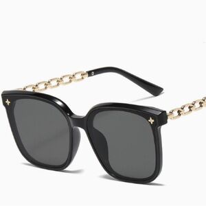 Black Sunglasses with Gold Chain Temples
